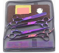 Dog Grooming Scissors, Pet Stainless Steel Curved Scissor Suit Barbero Tijeras Peluquería Tijera Corte Pelo Acero Inoxidable Tijeras Pelo Salón 7.0 Inch,Púrpura,7inchset