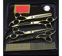 Dog Grooming Scissors, Pet Stainless Steel Curved Scissor Suit Barbero Tijeras Peluquería Tijera Corte Pelo Acero Inoxidable Tijeras Pelo Salón 7.0 Inch,Oro,7inchset