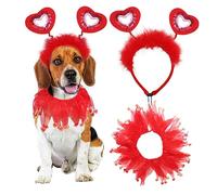 Dog Heart Headband, Red Heart Valentine's Hairband 13,9 x 8,6 in Dogs Collar Ribbons, Holiday Costume Medium to Large Pet Breeds, Cute Costumes Perfect for Valentine's Day