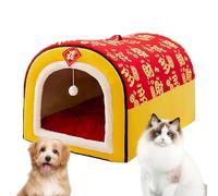 Dog House Kennel Bed, New Year Themed Pet Bed, Winter Warm Cat Nest, Foldable Pet House, Cozy Dog Bed, Removable Cushion Pet House, Two Ways To Use Dog Bed, Cave Style Pet House,