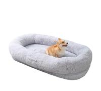 dog house, Sofá cama ovalado grande for humanos y perros con funda extraíble, alfombra de felpa larga for mascotas, ideal for gatos y otras mascotas en invierno. ,for Indoor(Light Gray,190X115X35CM)