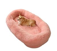 dog house, Sofá cama ovalado grande for humanos y perros con funda extraíble, alfombra de felpa larga for mascotas, ideal for gatos y otras mascotas en invierno. ,for Indoor(Pink,190X115X35CM)
