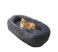 dog house, Sofá cama ovalado grande for humanos y perros con funda extraíble, alfombra de felpa larga for mascotas, ideal for gatos y otras mascotas en invierno. ,for Indoor(Dark Gray,190X115X35CM)