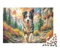 Dog in Autumn Jigsaw Puzzles 1000 Piece | for Adults Teens Border Collie Mountain Scene Impossible Hard Puzzle & Gift 52x38cm/1000pcs