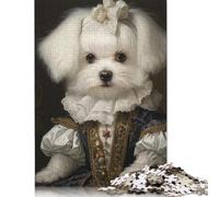 Dog in Renaissance Dress Noble Maltese with Bow Classic Victorian Pet Portrait Rompecabezas Imposible,desafío para Adultos Entretenimiento Creativo 1000 Piezas Obra De Arte De Juego De para Adultos