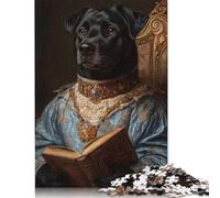 Dog in Royal Attire Black Dog in Blue Robes Majestic Pet Portrait Rompecabezas Imposible,desafío para Adultos Entretenimiento Creativo 1000 Piezas Obra De Arte De Juego De para Adultos Y Niños 300p