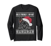 Dog is Friendly I Am Not, Black German Shepherd Feo suéter Manga Larga