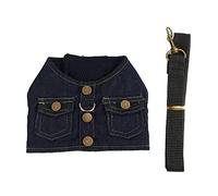 Dog Jean Jacket Harness, Dog Denim Harness for Small Dogs and Cats, Soft Breathable Mesh Vest with Nylon Leash for Daily Walks Jogging Training Outdoor Activities (S)