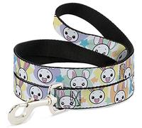 Dog Leash Happy Sad Bunnies Stars White Pastel 4 pies de Largo 0.5 Pulgadas de Ancho