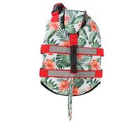 Dog Life Jacket Hawaiian Style | Reflective Stripe & Hook Loop Design | Enhanced Buoyancy Pet Life Preserver for Swimming/Boating/Emergency | Adjustable Straps with Handle (L)