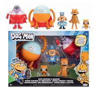 Dog Man Super Buddies & Baddies - Paquete múltiple de Figuras de acción de 6,35 cm, con Licencia Oficial de Jakks Pacific, Figuras articuladas, Incluye Cat Kid, Petey, Lightning Dude y Commander
