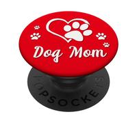 Dog Mom Cute Dog Paw Print Puppy Red White PopSockets PopGrip Adhesivo