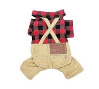 dog overalls pet clothes boy dog outfits jumpsuit black/red plaid shirt top with overalls puppy clothes