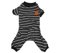 Dog Pajamas 4 Legged Jumpsuit | Warm & Soft Striped Sleepwear for Puppies | High Collar Pet Clothes for Home/Night Use | Stretchy Polyester with Easy Bathroom Design (L)