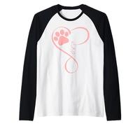 Dog Paw Pink Heartbeat Love Dogs for Pet Dog Mom Girls Women Camiseta Manga Raglan