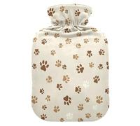 Dog Paw Prints - Botellas de agua caliente beige con tapa suave, bolsa de agua caliente para compresas frías y calientes, tamaño mediano