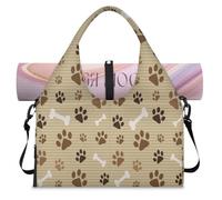 Dog Paws Bones - Bolsa de lona deportiva marrón para mujeres y hombres, bolsa de fin de semana con compartimento para zapatos, bolsa de hombro para yoga, gimnasio, viajes, color, L, Organizador de