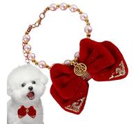 Dog Pearl Necklace, Adjustable Dog Collar, Dog Princess Necklace, Small Dog Jewelry, Bow Dog Necklace, Blessing Pendant Necklace, New Year Dog Necklace, Puppy Pearl Necklace, Princess Dog Collar