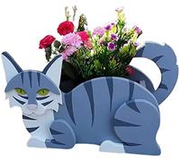Dog Planter Plant Pots, Creative Cat Plant Containers, Goat Plant Pot Flower Pot Garden Decoration Animal Shaped Planters Suitable for A Variety of Plants(Blue White Cat)