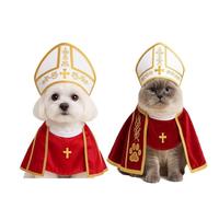 Dog Pope Costume, Cat Pope Costume, Small Pet Outfit Including Hat and Embroidered Robe, for Pet Parties, Festival Celebrations and Entertainment (M:7.5-10lb)