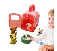 Dog Pretend Toys For Kids (8pcs Pet Care Set) - Toy Dog Cage With 4 Puppies, Bowl, Bone, Brush | Educational Pretend Play Pet House Scene | Role Play Grooming & Feed Toy For Ages 3+ Boys Girls (Random