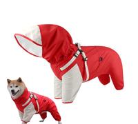 Dog Raincoat, Puppy Raincoat with Clear Hood, Ajustable Fit Reflective Hooded Pet Clothes, Impermeable Protection for Wet Weather, Rainy Walks Travel Night Time Safety, Red Color
