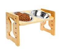 Dog Raised Bowls- Ergonomic Wooden Stand, Anti-Slip Adjustable Holder | Acero Inoxidable Slow Feeder Raised Dog Bowl for Puppy, Cat, Food, Water, Drinking, Eating, Interior, Home
