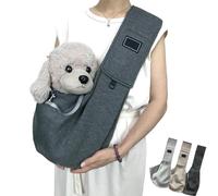 Dog Safety Sling, Pet Carrier for Small Dogs, Up to 15lbs, Breathable Fabric, Adjustable Padded Strap, Anxiety-Reducing Design with Pocket for Essentials (Dark Gray)