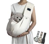 Dog Safety Sling, Pet Carrier for Small Dogs, Up to 15lbs, Breathable Fabric, Adjustable Padded Strap, Anxiety-Reducing Design with Pocket for Essentials (Apricot)