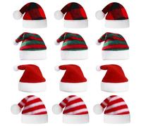 Dog Santa Hat 12pcs Strush Plush GNOME Sombreros para artesanías Ajustable Lindo Perro de Navidad Patrón Mixto Mini Santa Sombreros para Cachorros Gatitos pequeños Perros