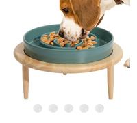 Dog Slow Feeder Bowl, Anti-Slip Ceramic Dog Bowl, 8,07 x 8,07 x 5,31 inch Elevated Wooden Base, sin deslizamiento, Dishwasher Safe, Pet Feeding Station for Puppies