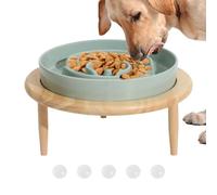 Dog Slow Feeder Bowl, Anti-Slip Ceramic Dog Bowl, 8,07 x 8,07 x 5,31 inch Elevated Wooden Base, sin deslizamiento, Dishwasher Safe, Pet Feeding Station for Puppies