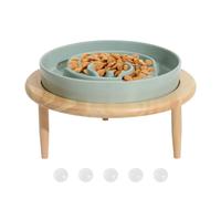 Dog Slow Feeder Bowl - Anti Slip Ceramic Feeding Bowl with Wooden Elevated Base for Dogs and Puppies, Dishwasher Safe Pet Feeding Supplies Indoor Use Relaxing Mealtime. 8.07 Inches