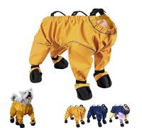 Dog Snow Suit with Attached Boots, Dog Suspender Boots,Waterproof Anti-Slip Paw Protector Leggings, Adjustable Suspenders for Snow and Rain Days Small to Medium Dogs (Yellow,M)