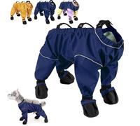 Dog Snow Suit with Attached Boots, Dog Suspender Boots,Waterproof Anti-Slip Paw Protector Leggings, Adjustable Suspenders for Snow and Rain Days Small to Medium Dogs (Blue,L)