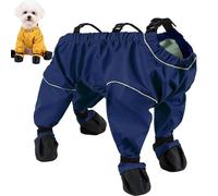 Dog Snowsuit with Attached Boots, Dog Snowsuit with Boots, Suspenders, Reflective Straps for Snow and Rain Days, Shoes Paw Protector Small to Medium Dogs (Dark Blue,XL)