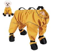 Dog Snowsuit with Attached Boots Upgrade Dog Snowsuit with Boots Suspenders Adjustable for Snow and Rain Days, Shoes Paw Protector Small to Medium Dogs (Yellow,L)
