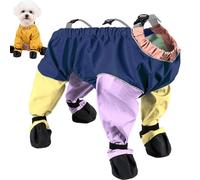 Dog Snowsuit with Attached Boots Upgrade Dog Snowsuit with Boots Suspenders Adjustable for Snow and Rain Days, Shoes Paw Protector Small to Medium Dogs (Color Blocking,XXL)