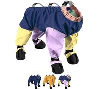 Dog Snowsuit with Attached Boots, Waterproof Anti Slip Adjustable Suspenders Dog Snowsuit with Boots for Winter Snow Rain & Outdoor Walking (Patchwork,Medium)