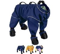 Dog Snowsuit with Attached Boots, Waterproof Anti Slip Adjustable Suspenders Dog Snowsuit with Boots for Winter Snow Rain & Outdoor Walking (Blue,Large)