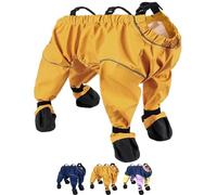 Dog Snowsuit with Attached Boots, Waterproof Anti Slip Adjustable Suspenders Dog Snowsuit with Boots for Winter Snow Rain & Outdoor Walking (Yellow,Large)