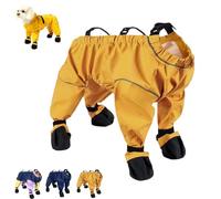 Dog Snowsuit with Attached Boots, Waterproof Anti-Slip Dog Leggings with Adjustable Suspenders, for Outdoor Winter Snow, Rain, Hiking & Walking, for Small and Medium-Sized Dogs (Yellow,Large)