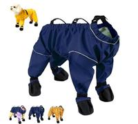 Dog Snowsuit with Attached Boots, Waterproof Anti-Slip Dog Leggings with Adjustable Suspenders, for Outdoor Winter Snow, Rain, Hiking & Walking, for Small and Medium-Sized Dogs (Dark Blue,Small)