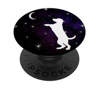 Dog Standing Up Hind Legs Moon Stars Dog Breed on Black PopSockets PopGrip Adhesivo