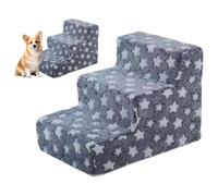 Dog Steps for Bed, 3 Steps Non-Slip Cat Stairs Ramp for Couch, Plush, Sponge Removable Climbing Pet Ramp, Balanced Washable Cat Ladder for Small Breeds, Injured, and Older Dogs and Kittens, 39x33x29cm