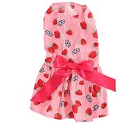 Dog Summer Dress | Polyester Sleeveless Pet Clothes with Bowknot | Cooling Vest for Small Dogs/Party/Daily Use | Sun Protection & Fashion Outfit (XZD231 Strawberry XS)