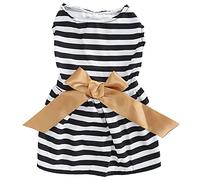 Dog Summer Dress | Sleeveless Polyester Skirt with Bow | Cute Pet Clothes for Party/Daily Use/Photos | Easy On & Off (XZD294 Black and White Strips L)