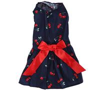 Dog Summer Dress | Sleeveless Polyester Vest with Bow | Cute Pet Clothes for Young Pets/Daily Use/Photo Shoots | Easy On & Off (XZD233 Cherry M)