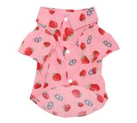 Dog Summer Shirts with Strawberry Print | Breathable Cotton Hawaiian Shirts for Small/Medium/Large Dogs | Sun Defense & Snap Design | Turn Down Collar for Comfort (M)