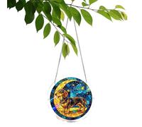 Dog Suncatcher for Window, 7.82in Round Rainbow Maker Sign, Acrylic Puzzle Type Animal Ornament, for Mom Lady Man Birthday Door Garden Car Balcony Wall